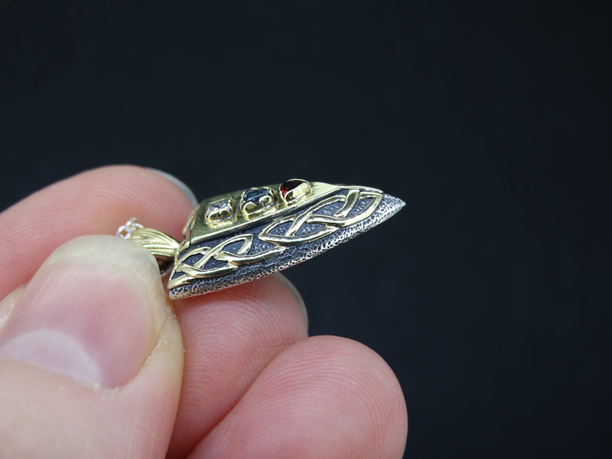 Fancy Trillion Scottish Sapphire, Elie Ruby and Diamond Pendant image 2