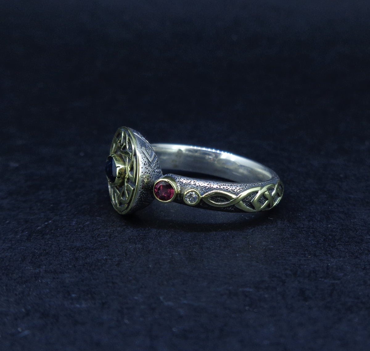 'Sæla' Scottish Sapphire, Garnet & Diamond Scottish Gold Sterling Silver Ring image 4
