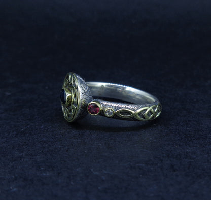 'Sæla' Scottish Sapphire, Garnet & Diamond Scottish Gold Sterling Silver Ring image 4