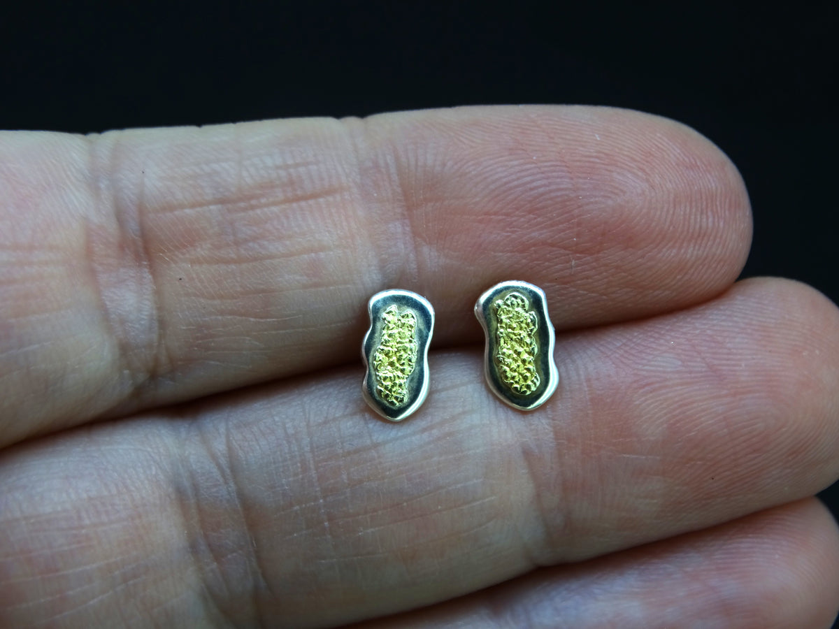 Gold Nugget Sterling Silver Stud Earrings - 8x4mm image 1