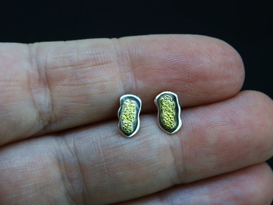 Gold Nugget Sterling Silver Stud Earrings - 8x4mm image 1