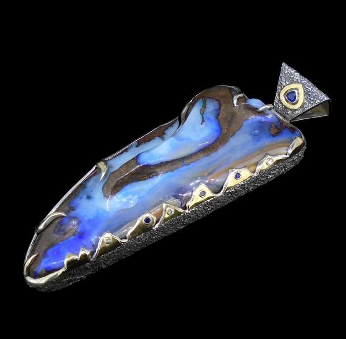 'Dreamtime' - Very Large Opal, Sapphire & Diamond Silver & Gold Pendant image 0