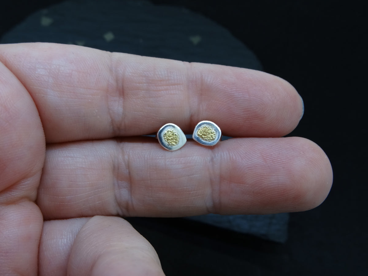 Gold Nugget Sterling Silver Stud Earrings - 7x6mm image 2