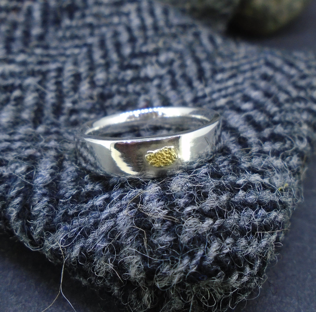 'His' Gold Nugget Sterling Silver Wedding Ring image 2