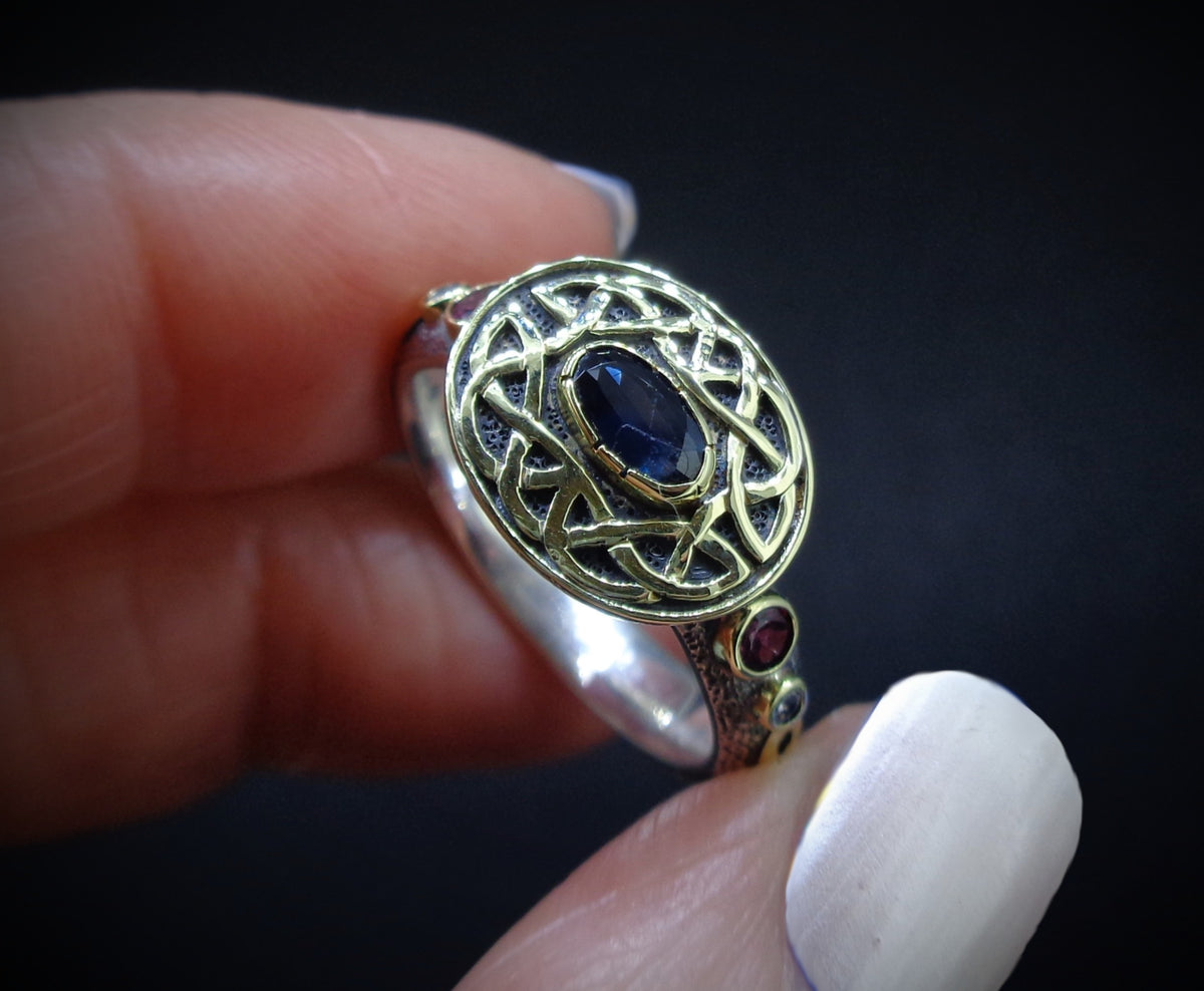 'Sæla' Scottish Sapphire, Garnet & Diamond Scottish Gold Sterling Silver Ring image 3