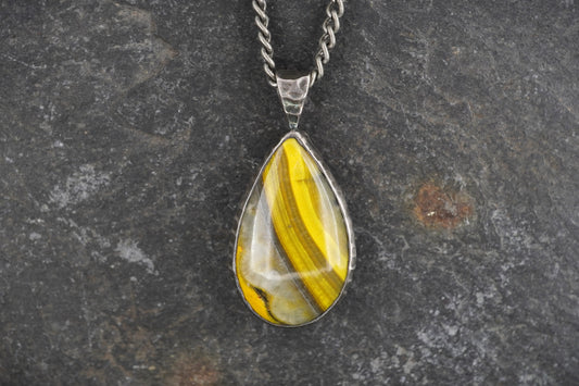 Bumblebee Jasper Hammered Sterling Silver Pendant image 0