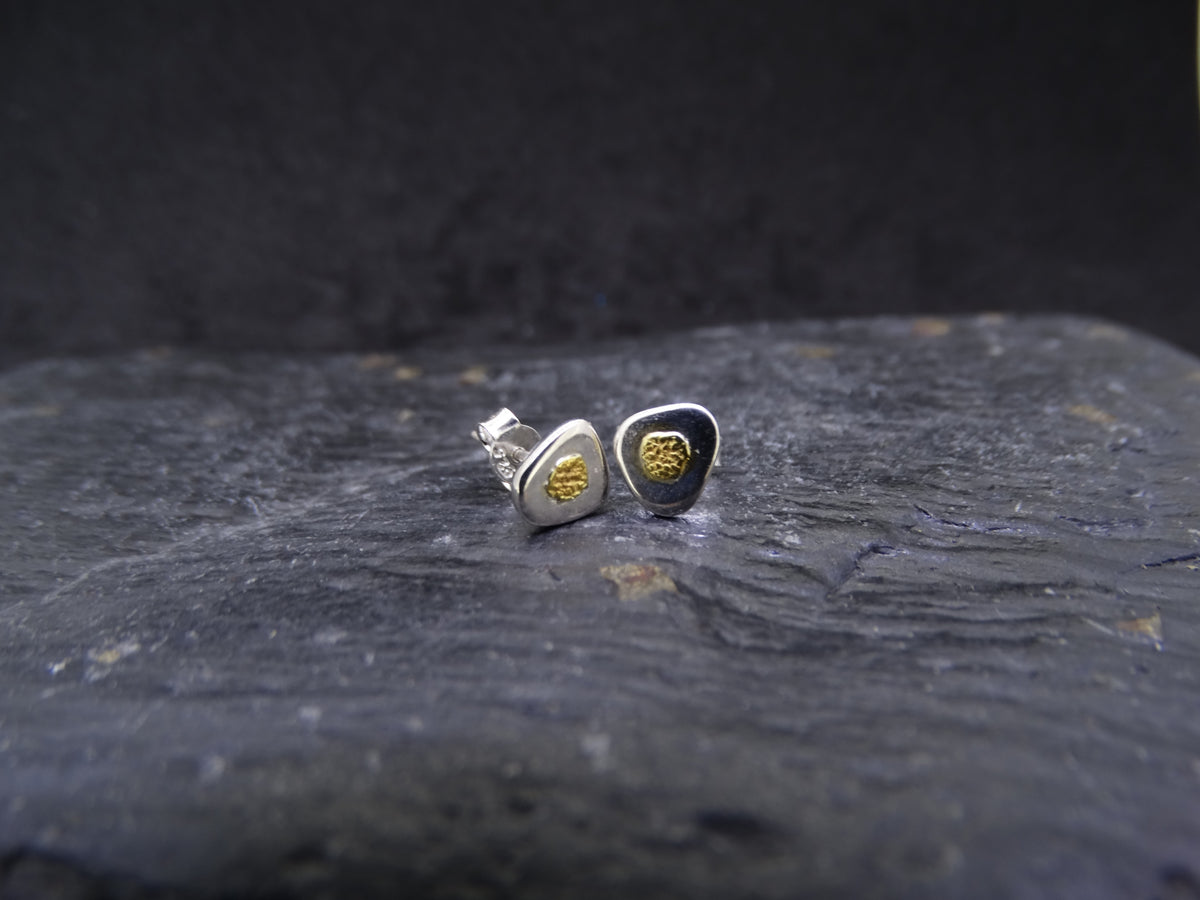 Gold Nugget Sterling Silver Stud Earrings - 7x6mm image 3
