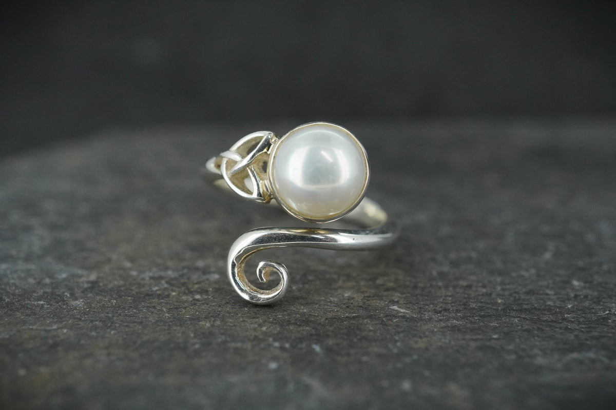 Pearl Sterling Silver Celtic Ring image 0