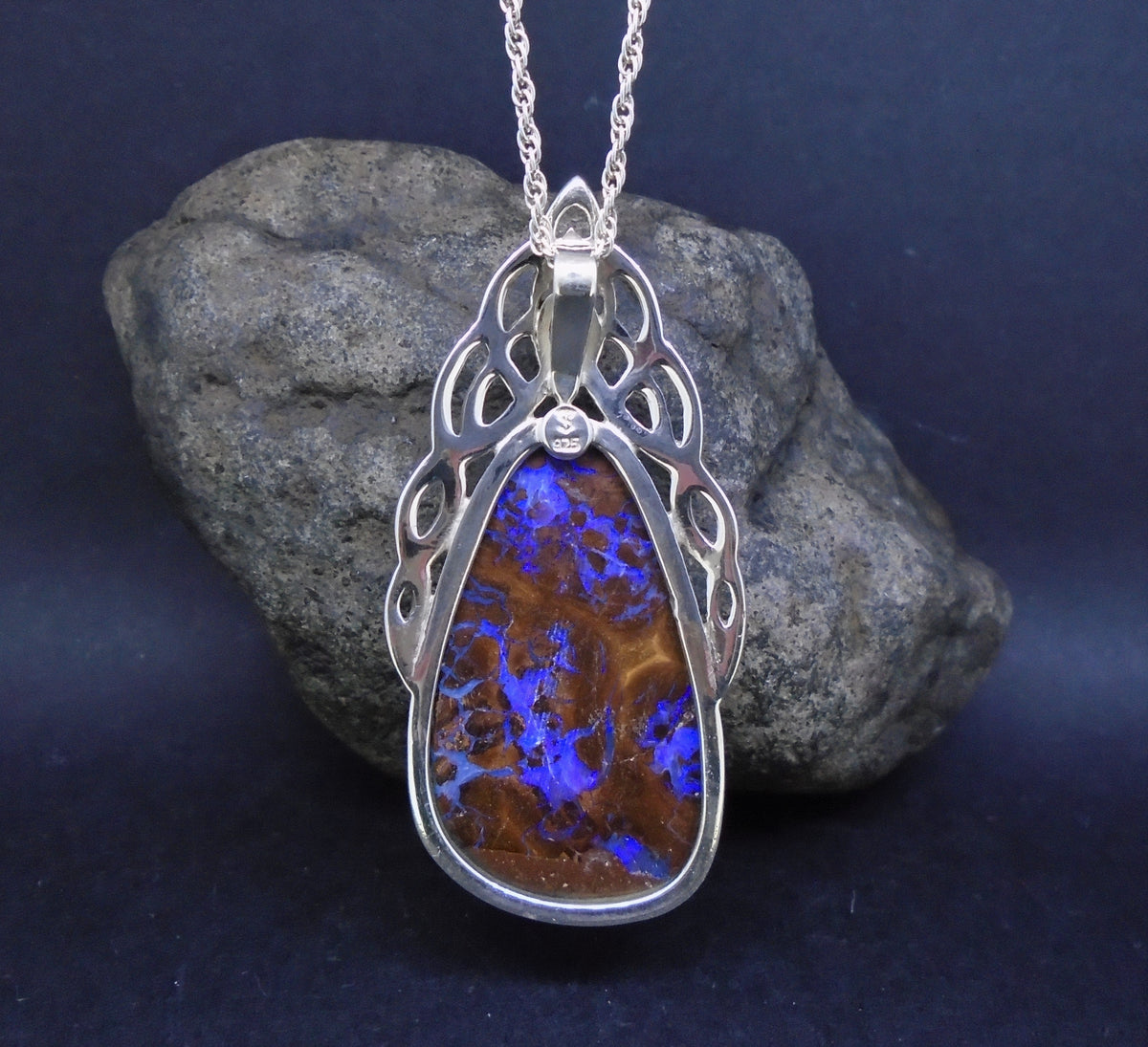 Koroit Opal & Sapphire Sterling Silver Celtic Pendant image 8