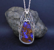 Koroit Opal & Sapphire Sterling Silver Celtic Pendant image 8