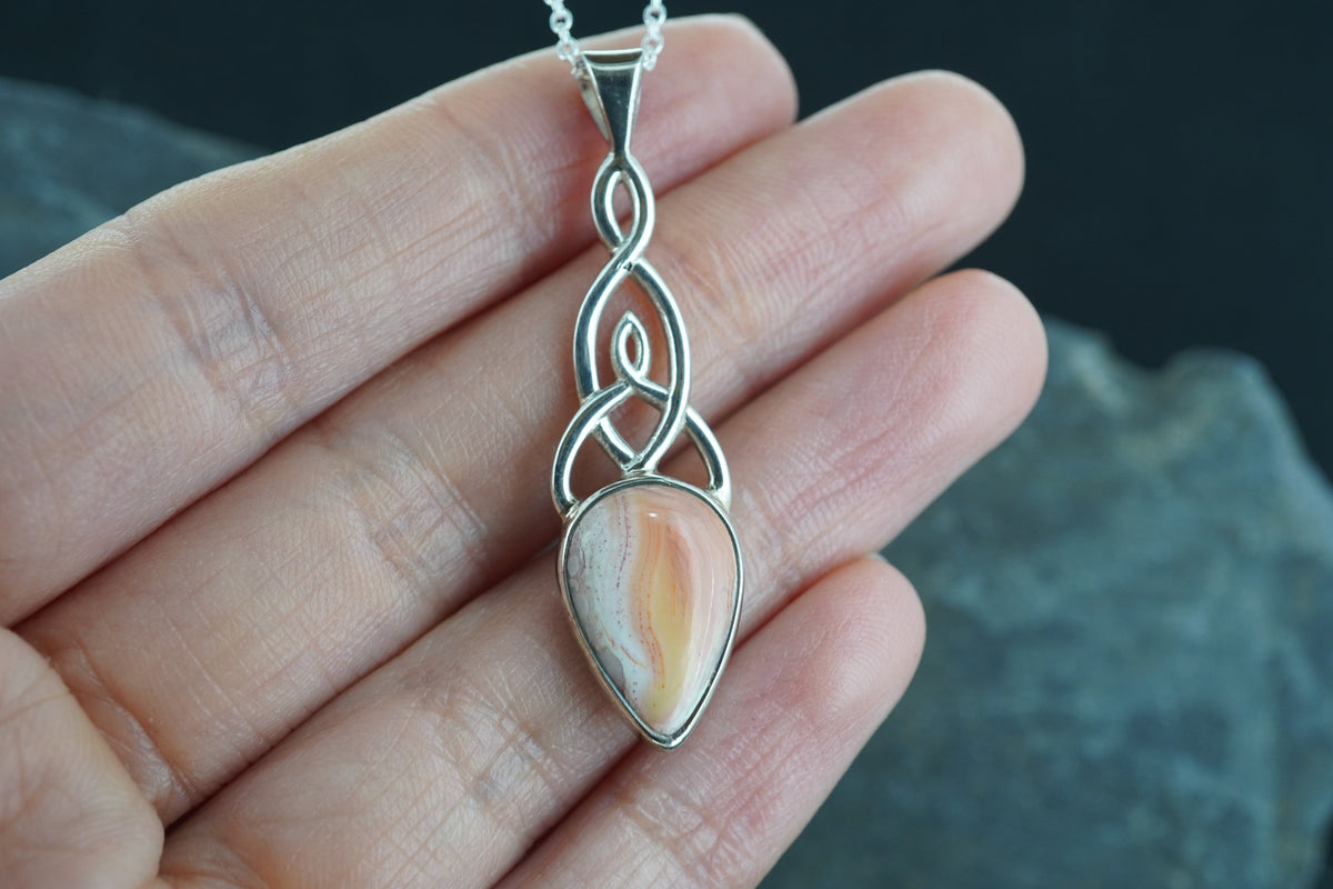 Scottish Fife Agate Sterling Silver Celtic Pendant image 1