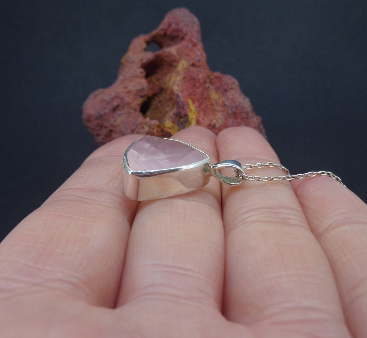 Faceted Rose Quartz Sterling Silver Pendant image 3