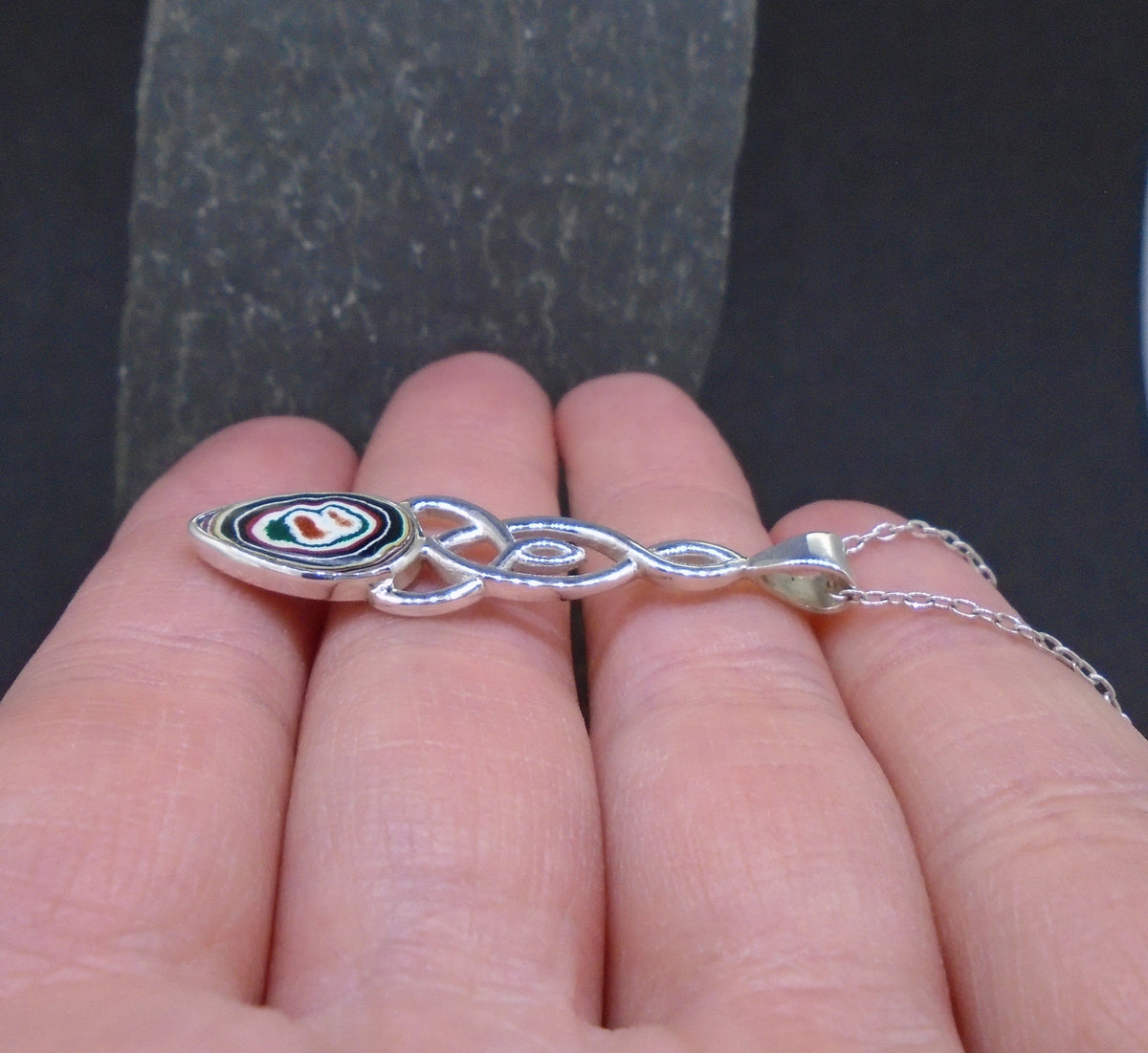 Fordite Sterling Silver Celtic Pendant image 2