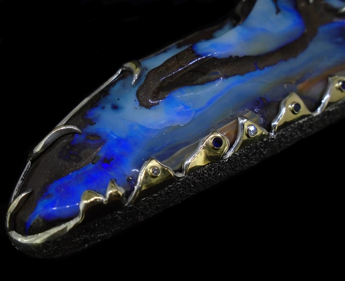 'Dreamtime' - Very Large Opal, Sapphire & Diamond Silver & Gold Pendant image 5