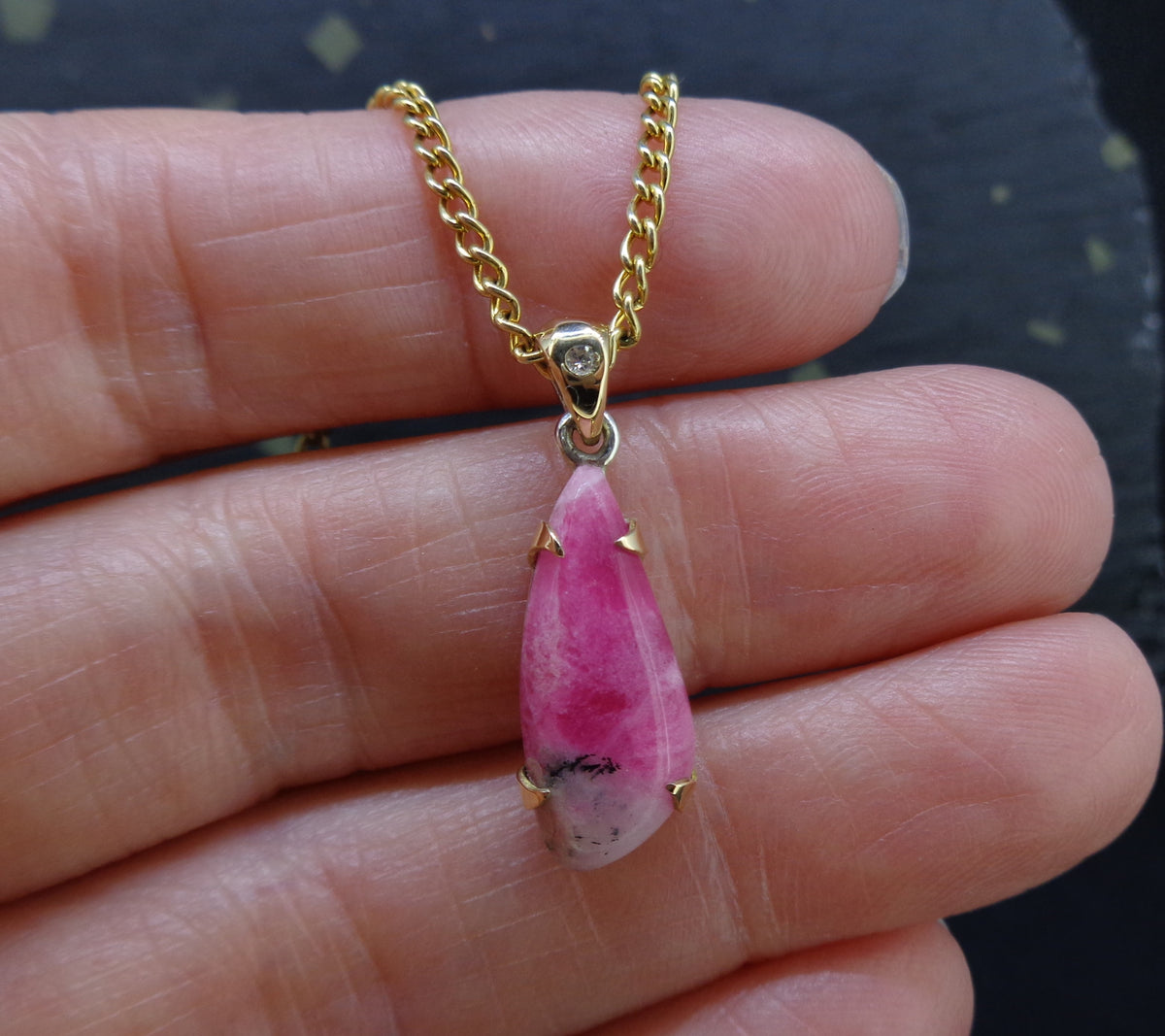 Rare Tugtupite Gemstone 18ct Gold & Sterling Silver Pendant image 3