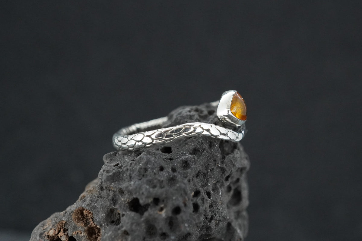 Amber Sterling Silver Serpent Ring image 2