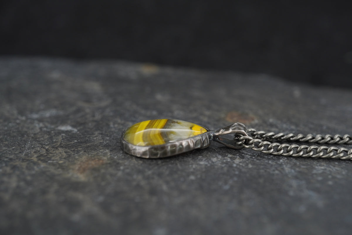 Bumblebee Jasper Hammered Sterling Silver Pendant image 2