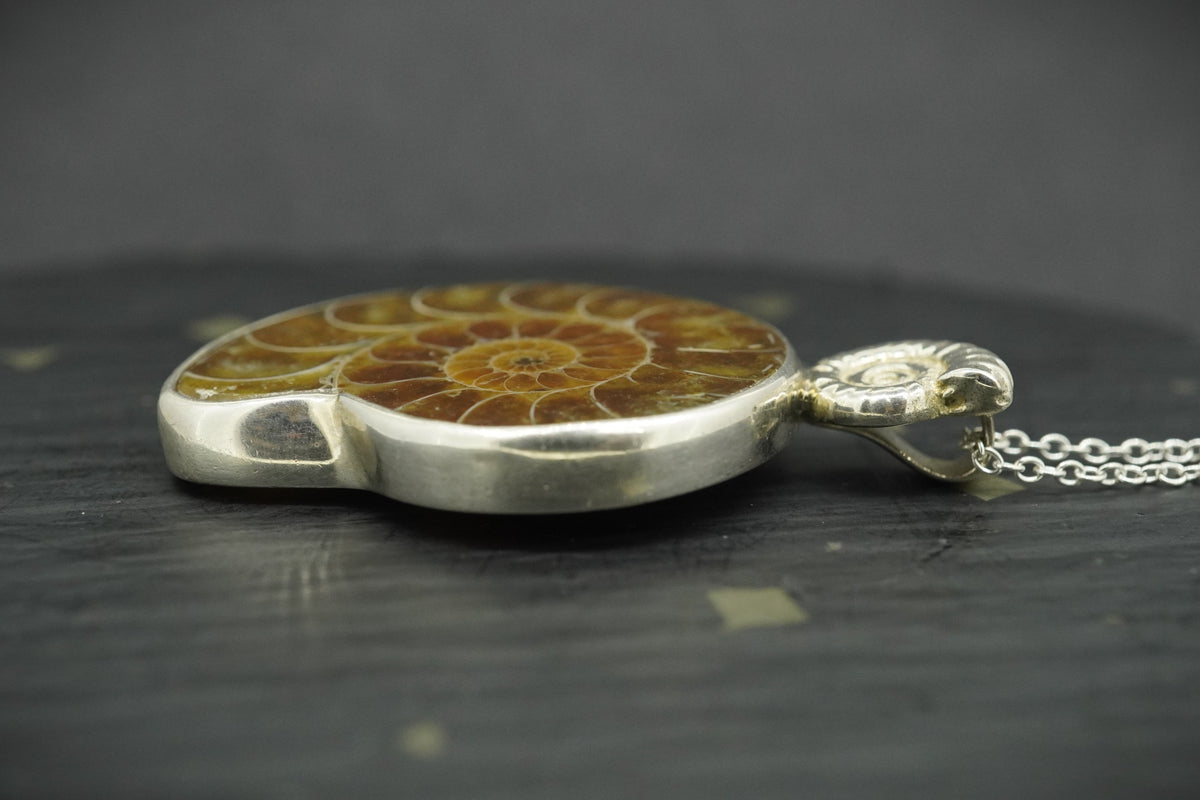 Honey Calcite Ammonite Sterling Silver Pendant image 2
