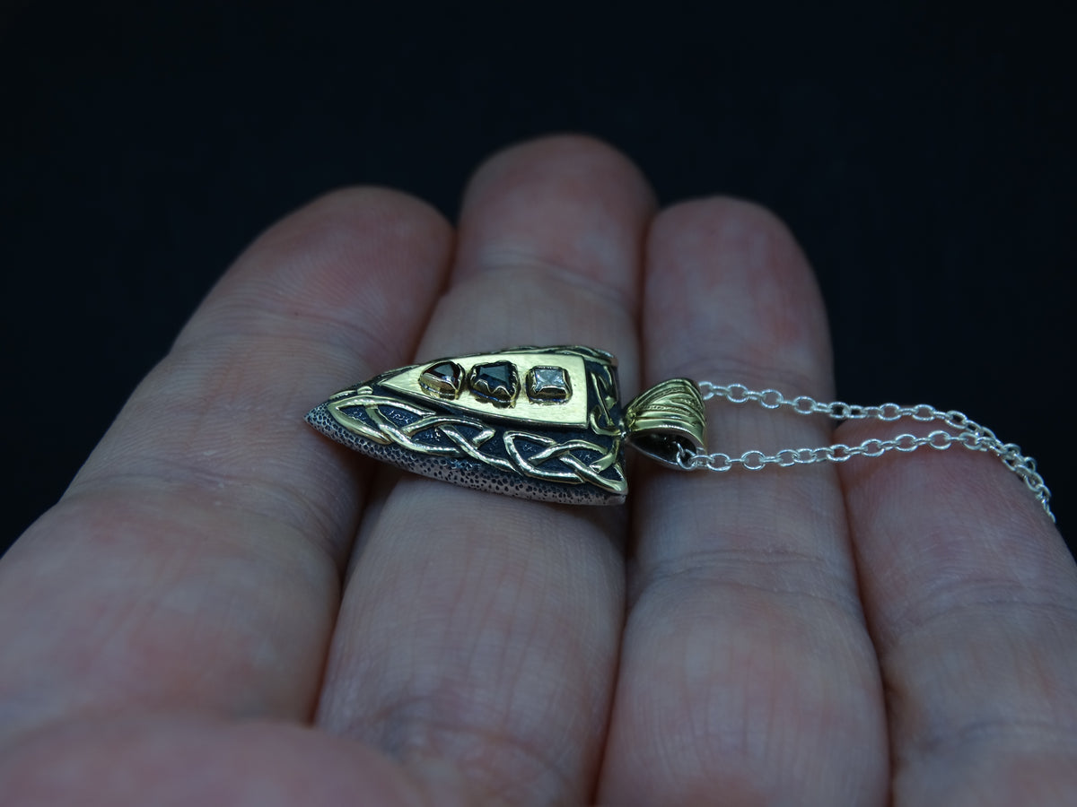 Fancy Trillion Scottish Sapphire, Elie Ruby and Diamond Pendant image 3