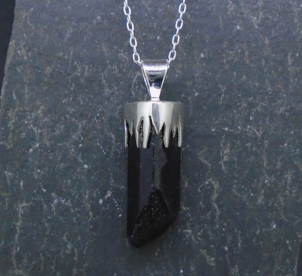 Black Tourmaline Shard Sterling Silver Pendant image 0