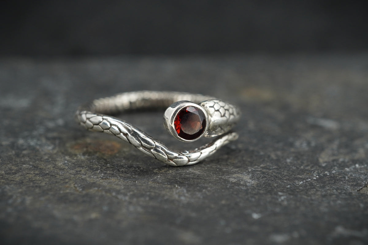 Round Garnet Sterling Silver Serpent Ring image 0