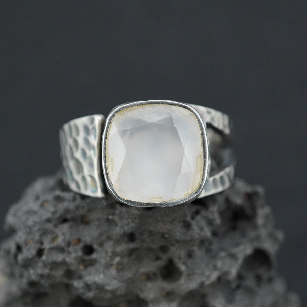 Scottish Chalcedony Hammered Effect Sterling Silver Ring image 0