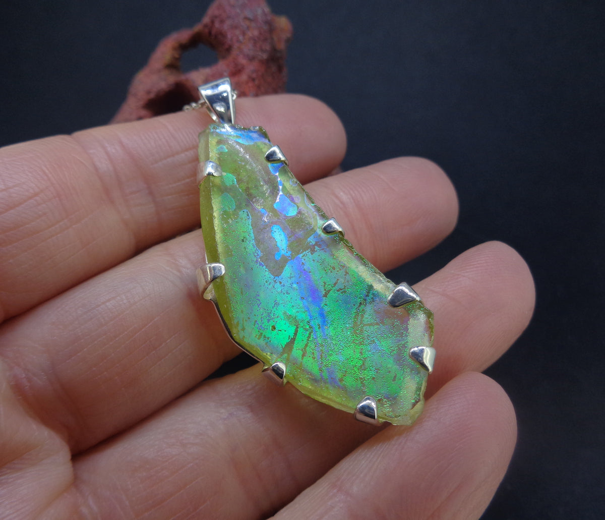 Ancient Roman Glass Sterling Silver Pendant image 1