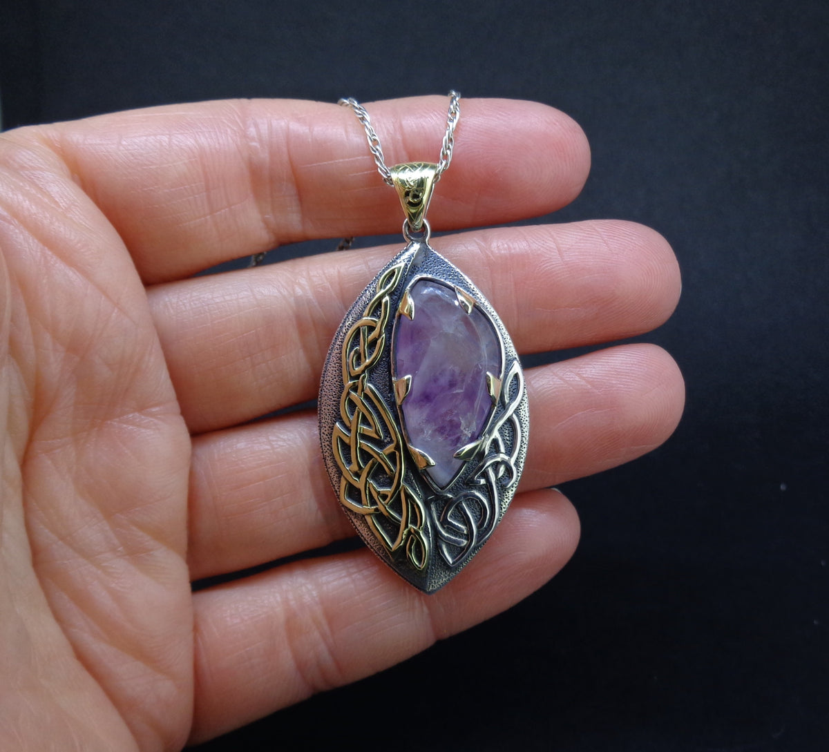 'Jera' Scottish Amethyst, on a Scottish Gold & Sterling Silver Pendant image 1