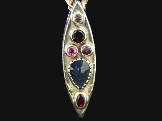 Scottish Sapphire, Elie Ruby, Diamond, Cairngorm Quartz and Garnet Pendant image 0