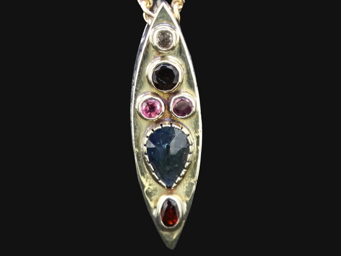 Scottish Sapphire, Elie Ruby, Diamond, Cairngorm Quartz and Garnet Pendant image 0