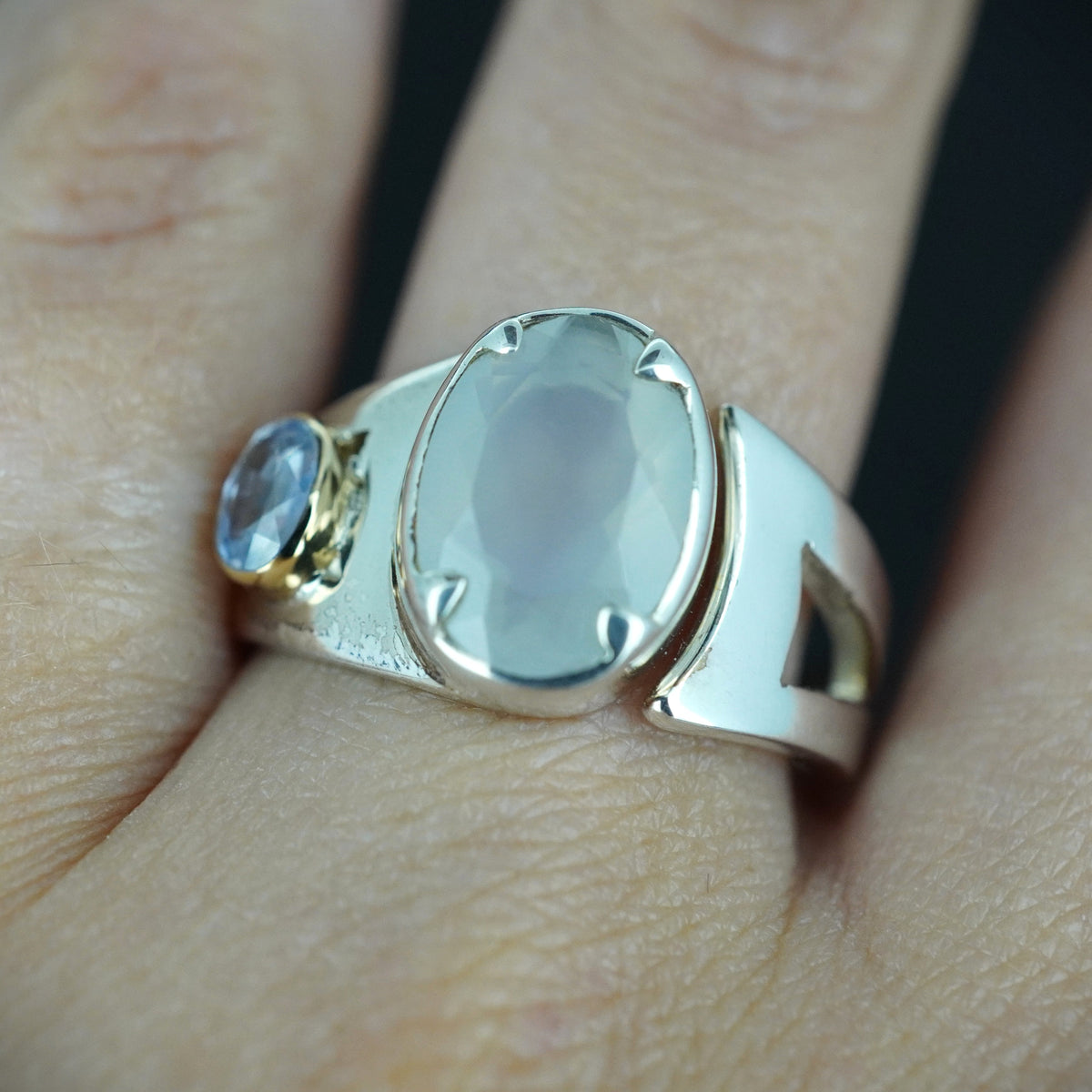 Scottish Chalcedony & Sapphire Sterling Silver Ring image 1