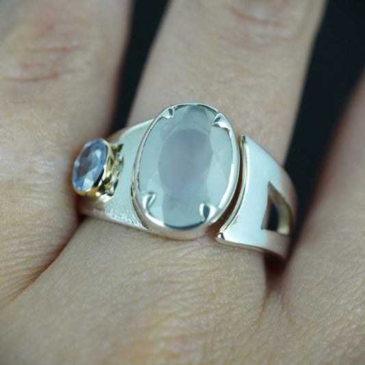 Scottish Chalcedony & Sapphire Sterling Silver Ring image 1