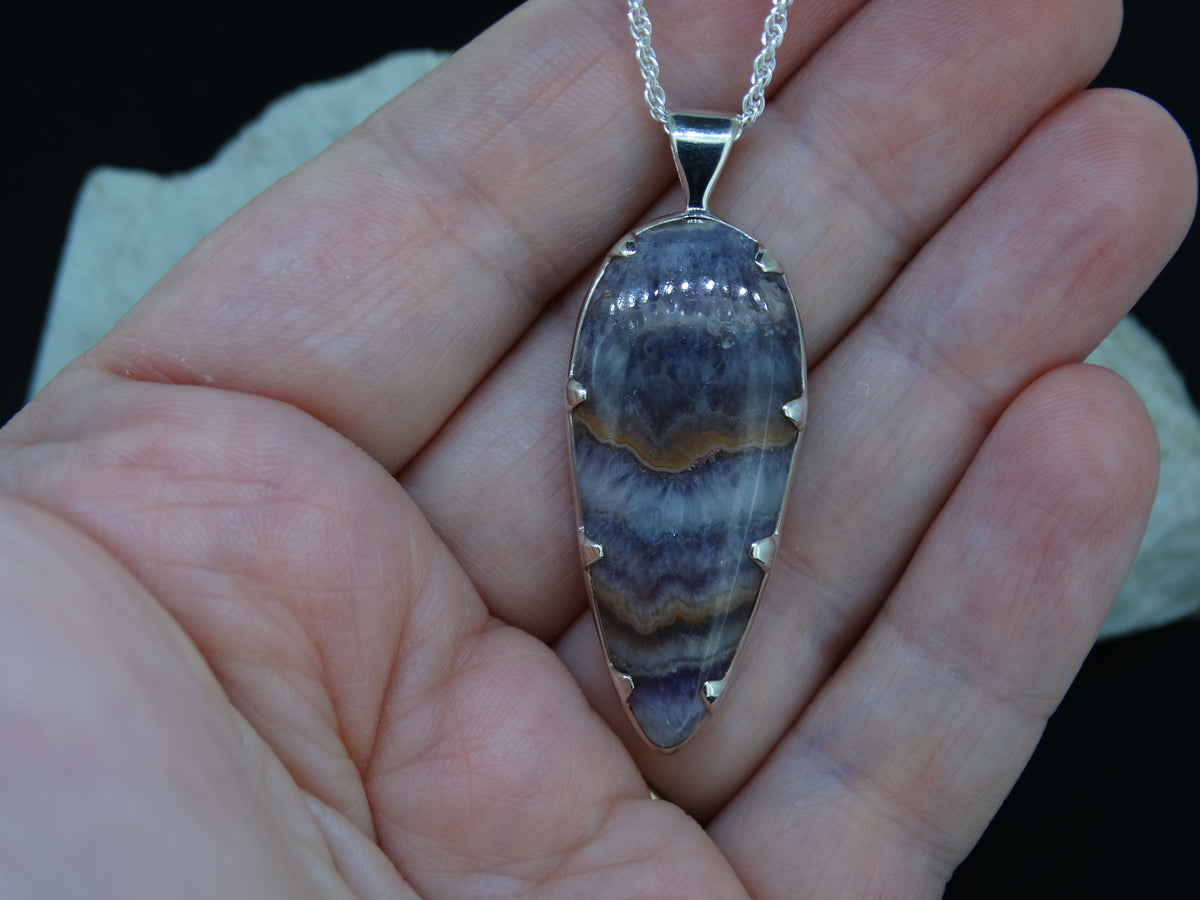 Swiss Amethyst Agate Banded Sterling Silver Pendant image 1