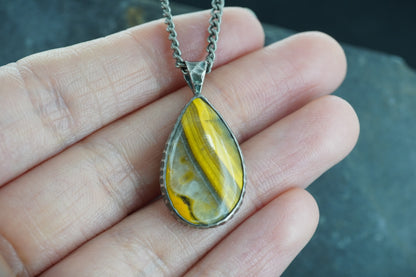 Bumblebee Jasper Hammered Sterling Silver Pendant image 1
