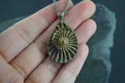 Ammonite Fossil Negative Sterling Silver Hammered Pendant image 1