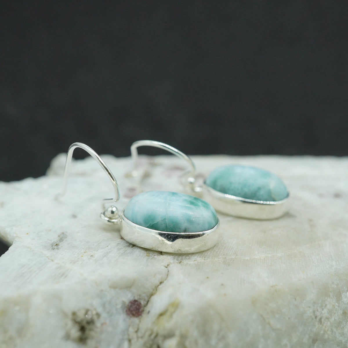Larimar Sterling Silver Oval Drop Earrings image 2