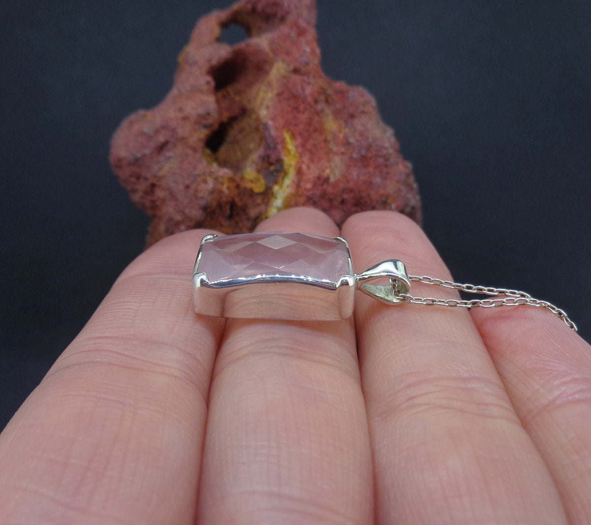 Faceted Rose Quartz Sterling Silver Pendant image 2