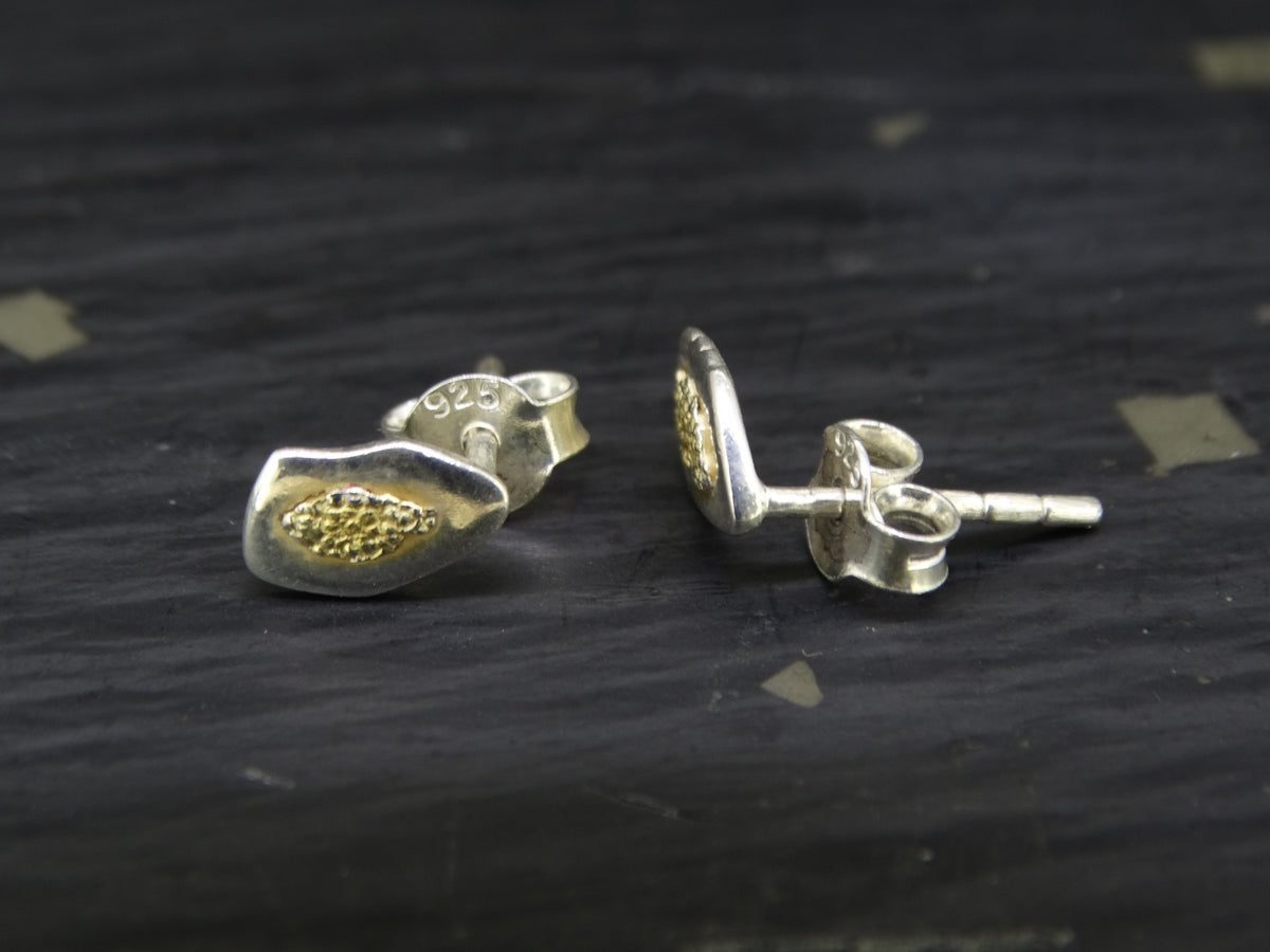 Gold Nugget Sterling Silver Stud Earrings - 8x5mm image 0