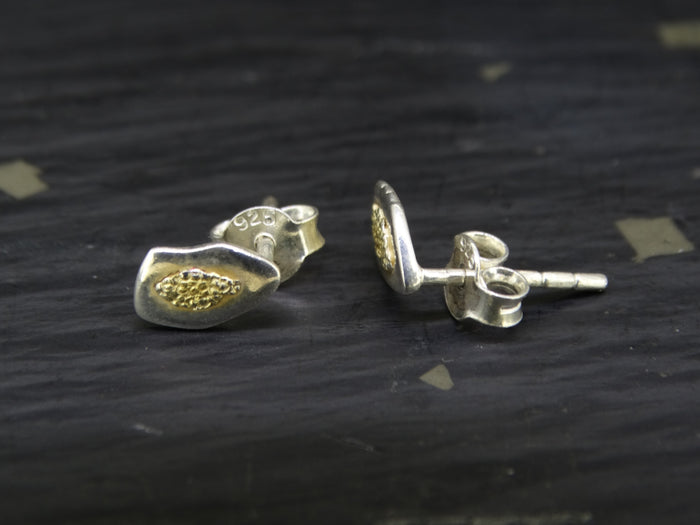 Gold Nugget Sterling Silver Stud Earrings - 8x5mm image 0