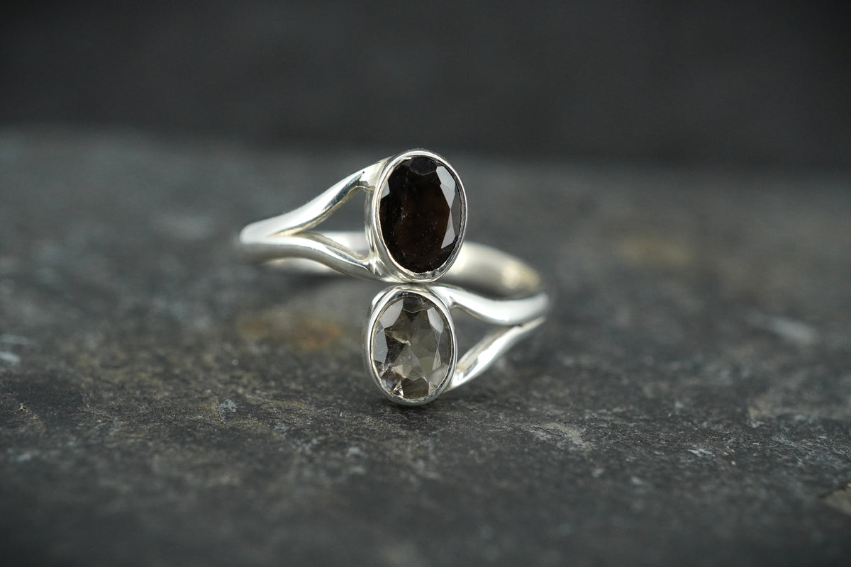 Cairngorm & Loch Tay Smoky Quartz Two Stone Ring image 0