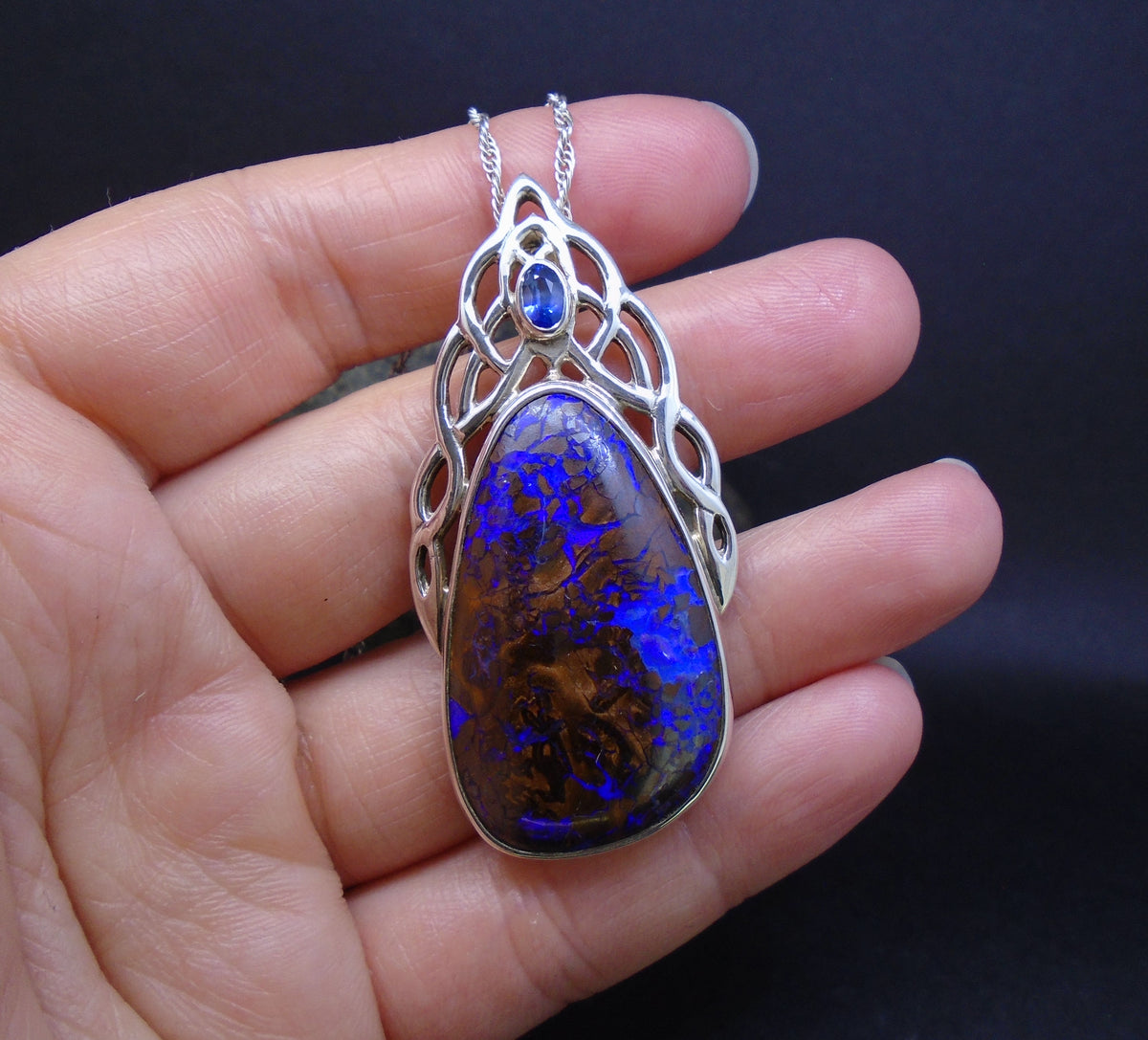 Koroit Opal & Sapphire Sterling Silver Celtic Pendant image 7