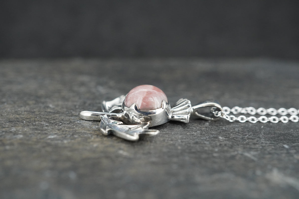 Rare Pink Skye Marble Sterling Silver Thistle Pendant image 2
