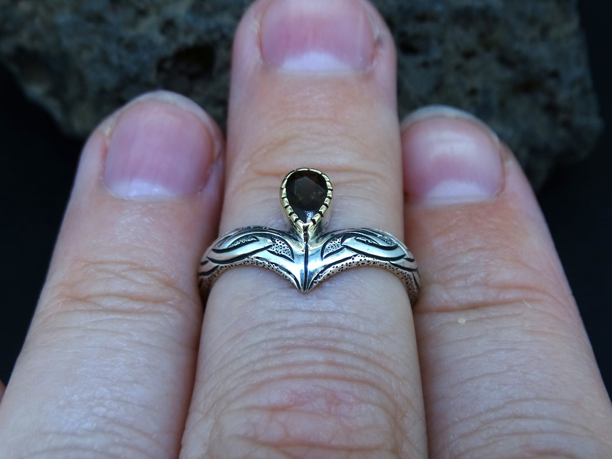 Cairngorm Quartz Scottish Gold and Sterling Silver Wishbone Ring image 2