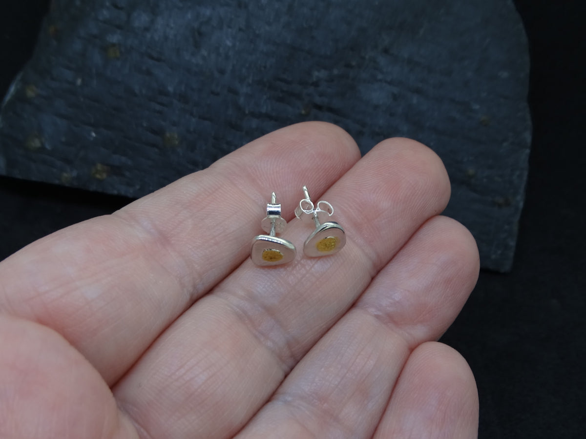 Gold Nugget Sterling Silver Stud Earrings - 7x6mm image 1
