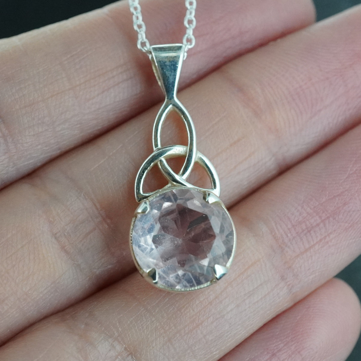 Rose Quartz Sterling Silver Celtic Knot Pendant image 1