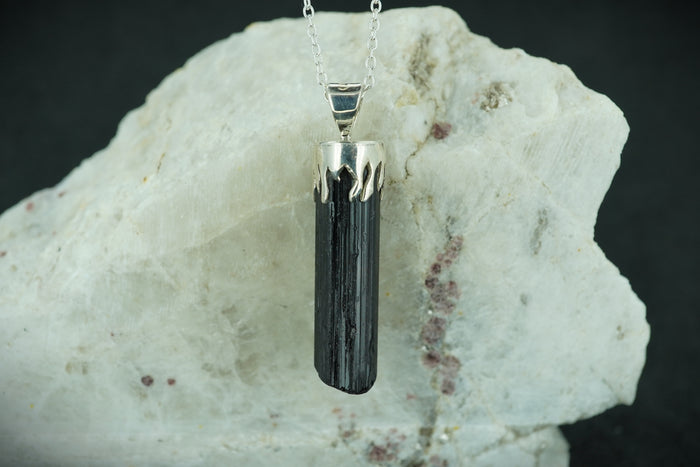 Black Tourmaline Shard Sterling Silver Pendant image 0
