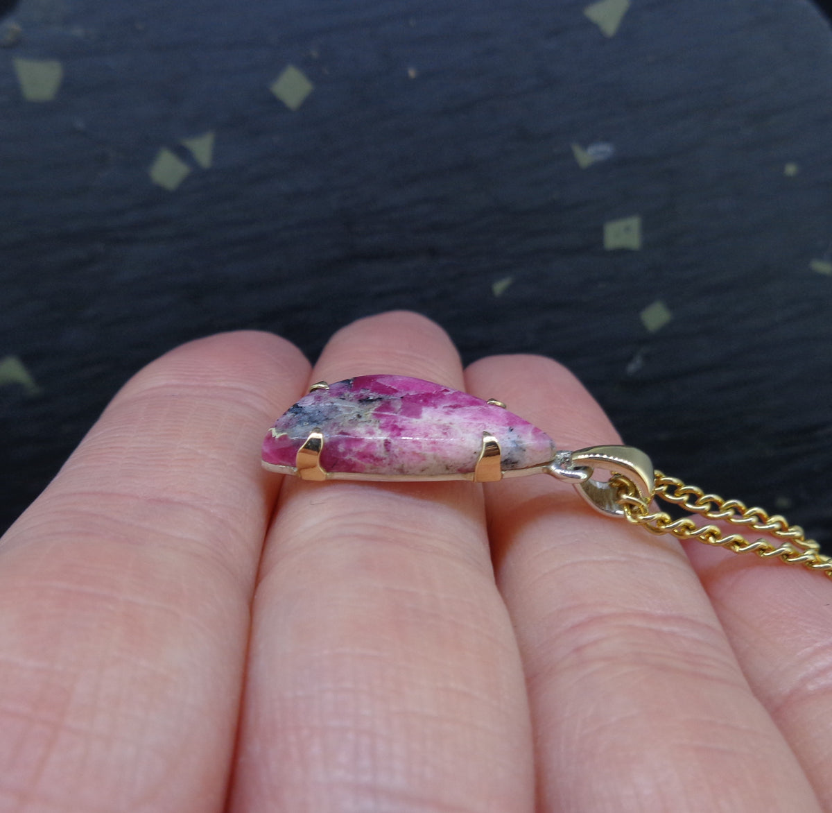 Rare Tugtupite Gemstone 18ct Gold & Sterling Silver Pendant image 3