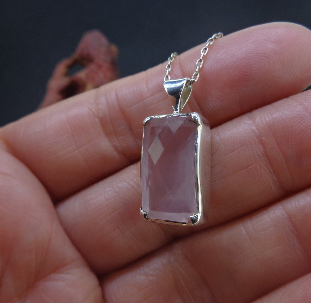 Faceted Rose Quartz Sterling Silver Pendant image 3
