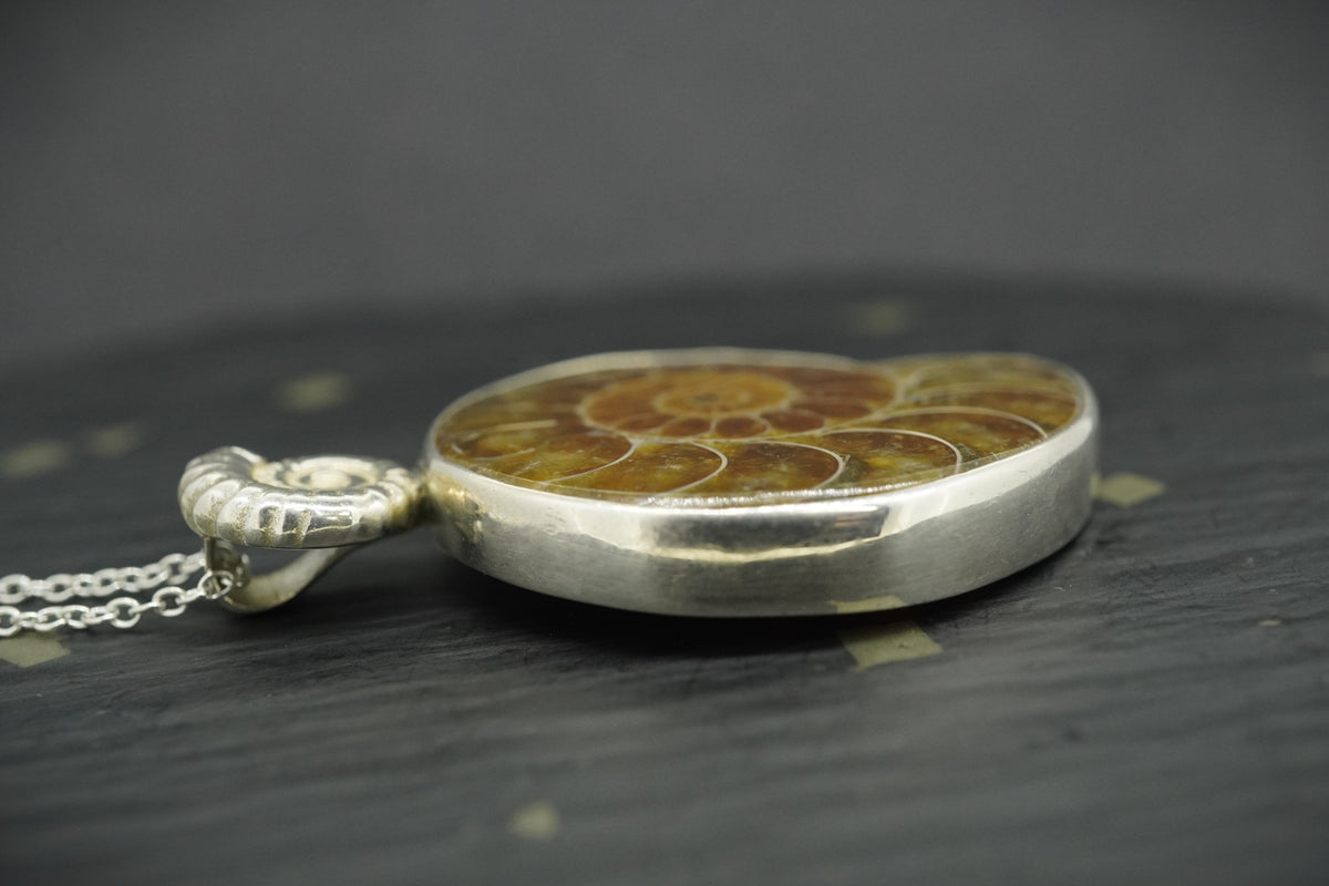 Honey Calcite Ammonite Sterling Silver Pendant image 3