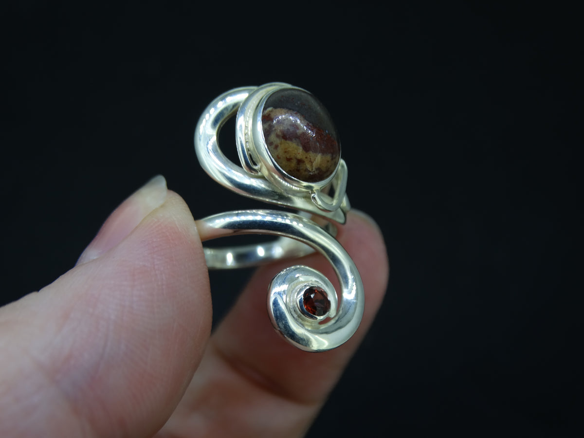 Arthur's Seat Jasper & Red Garnet Sterling Silver Ring image 1